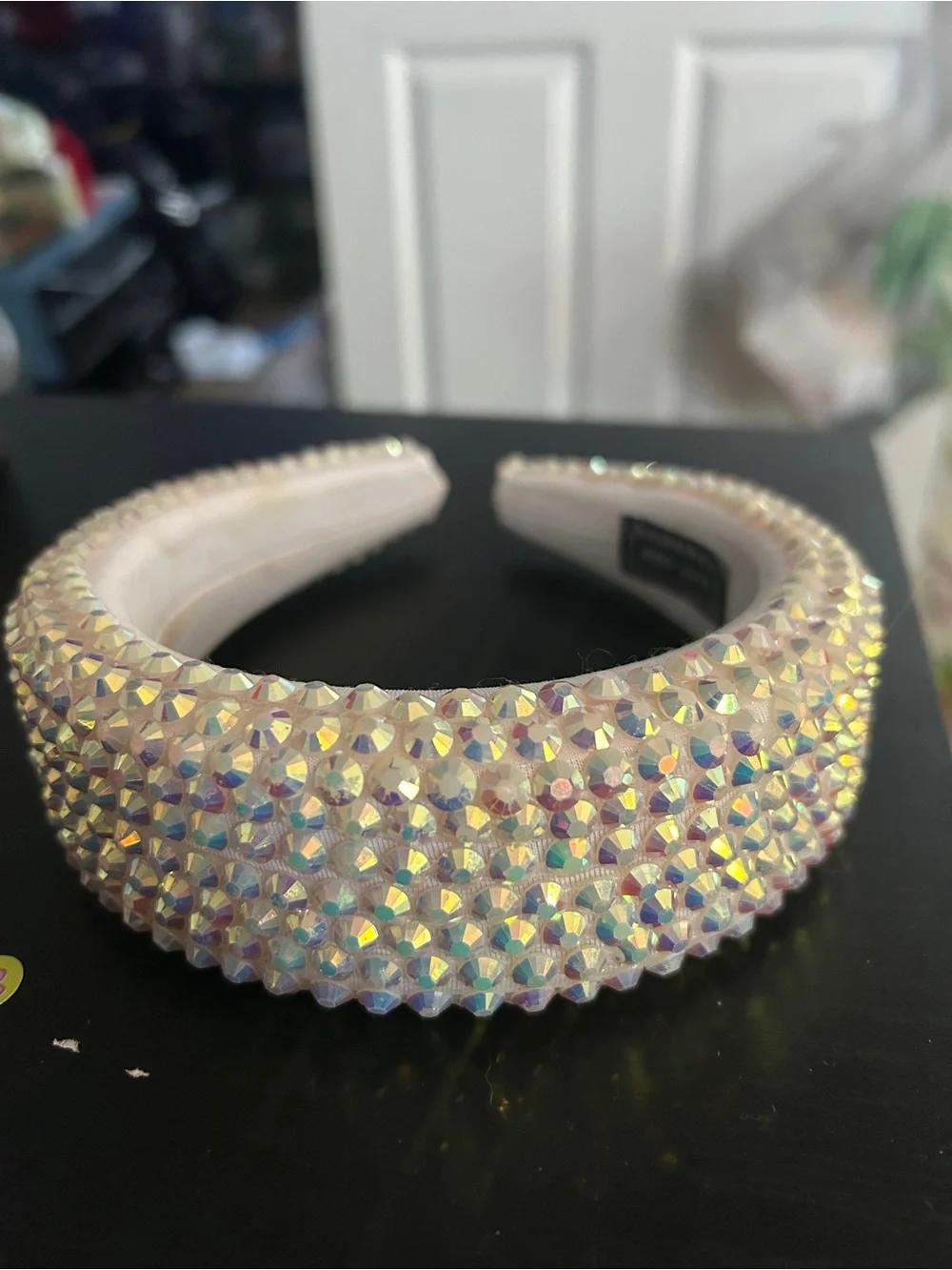 Crystal Embellished Iridescent White Padded Headband